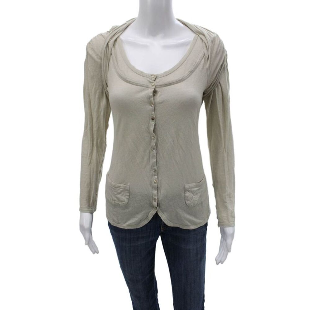 Cotelac Womens Beige Long Sleeve Scoop Neck Cardigan Cotton Size 1